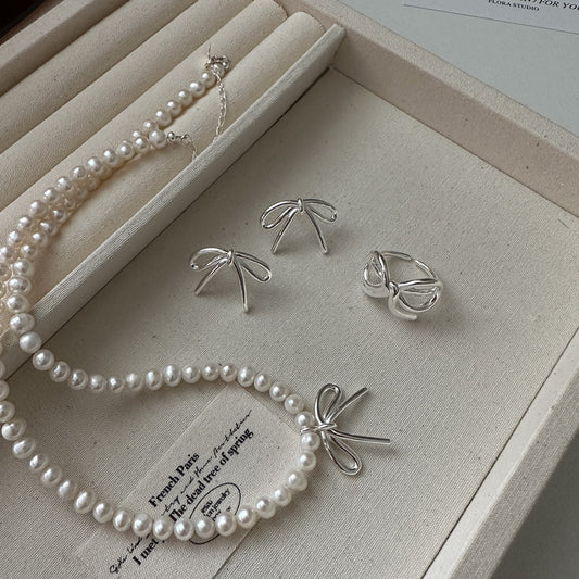 "Bow Elegance" 925 Sterling Silver Jewelry Set