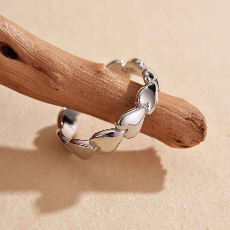 "Linked Hearts" 925 Sterling Silver Open Heart Ring