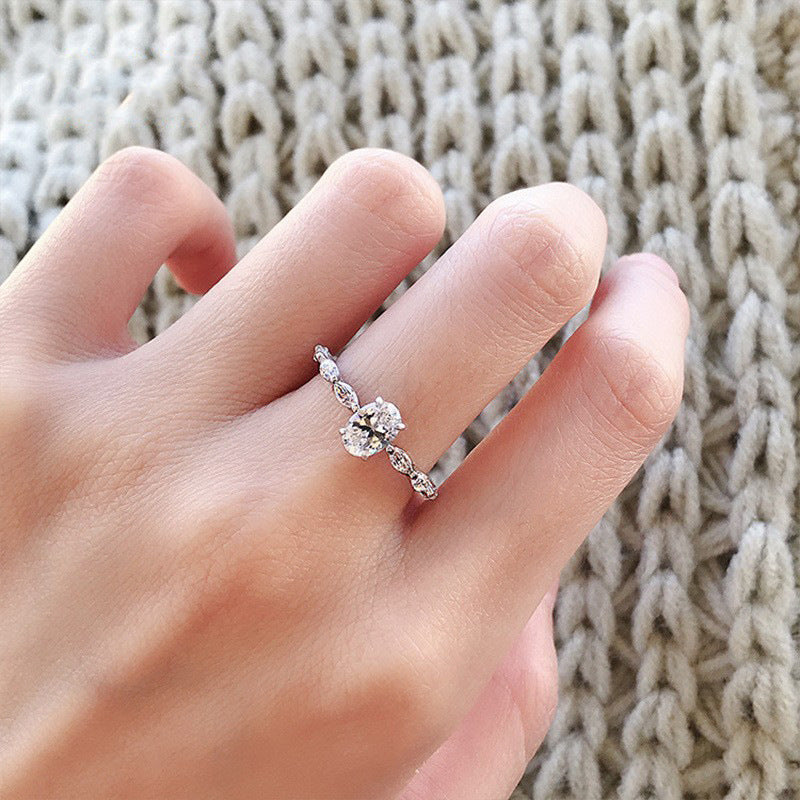 “Verdant Promise” S925 Sterling Silver Oval Engagement Ring