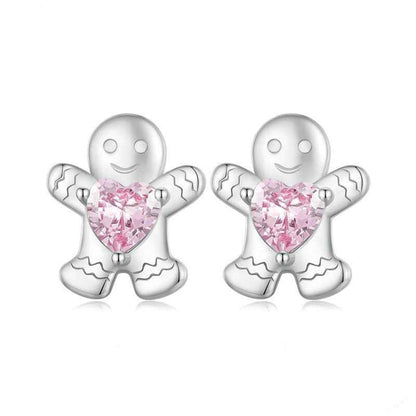 "Gingerbread Sweetheart" 925 Sterling Silver Pink-Heart Stud Earrings