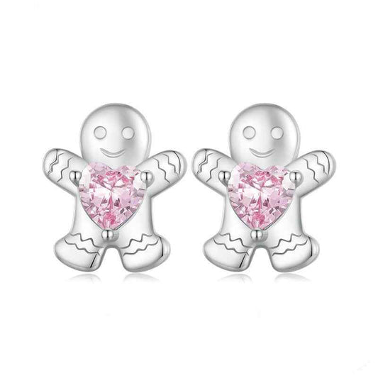 "Gingerbread Sweetheart" 925 Sterling Silver Pink-Heart Stud Earrings