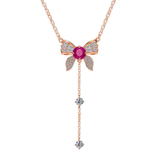 “Luminous Bow” 925 Sterling Silver Tassel Bow Necklace