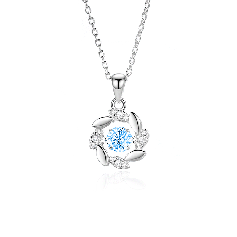 “Lucky Sheaf” S925 Sterling Silver Blue Zircon Moving Pendant Necklace