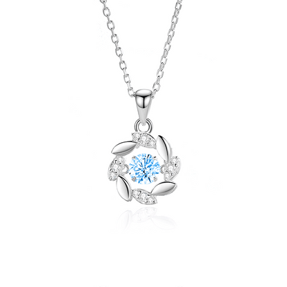 “Lucky Sheaf” S925 Sterling Silver Blue Zircon Moving Pendant Necklace