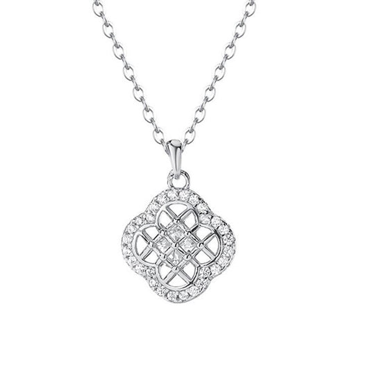 “Cloverline Grace” 925 Sterling Silver Micro Pavé Openwork Clover Necklace