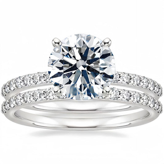 "Eternal Duo" 925 Sterling Silver 3-Carat Zircon Ring Set (Plated in 18K White Gold)