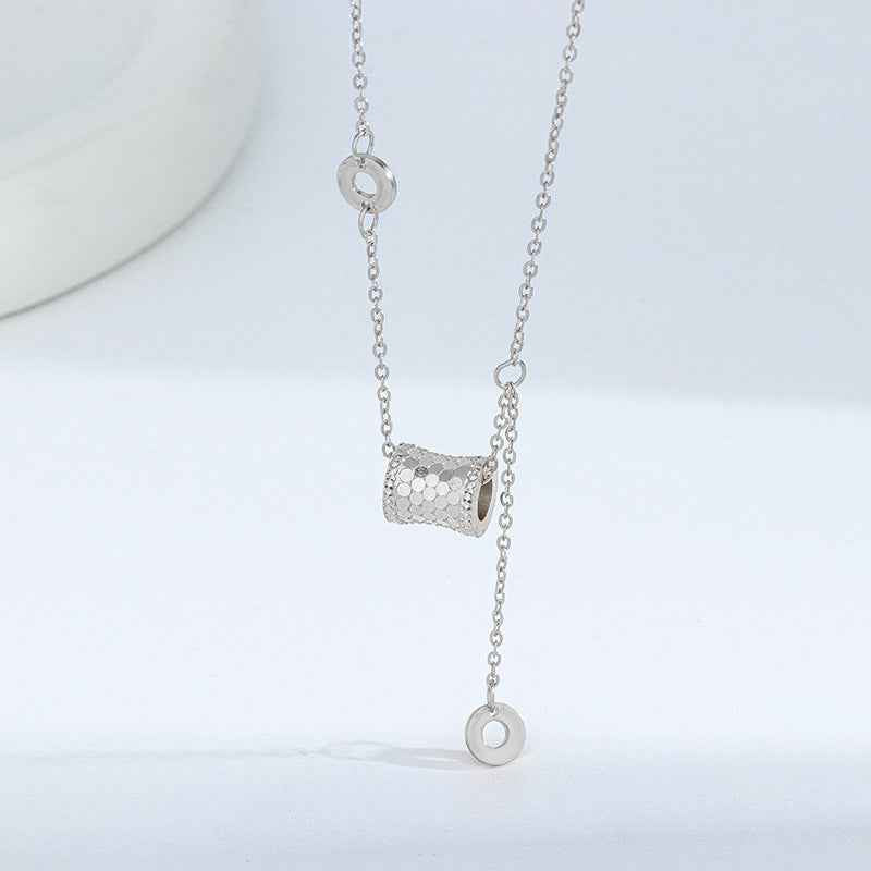 “Gilded Curve” 925 Sterling Silver Textured Barrel Pendant Necklace