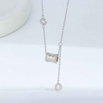 “Gilded Curve” 925 Sterling Silver Textured Barrel Pendant Necklace