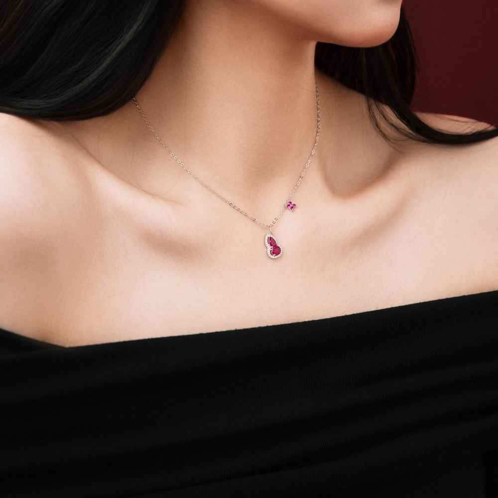 “Crimson Gourd” S925 Sterling Silver Double Drop Necklace