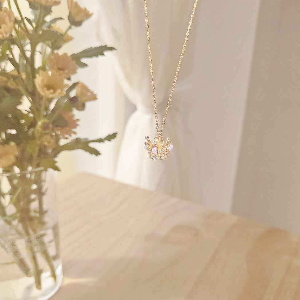 “Starlit Crown” 925 Sterling Silver Crystal Crown Necklace & Adjustable Ring Set