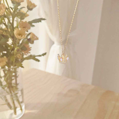 “Starlit Crown” 925 Sterling Silver Crystal Crown Necklace & Adjustable Ring Set