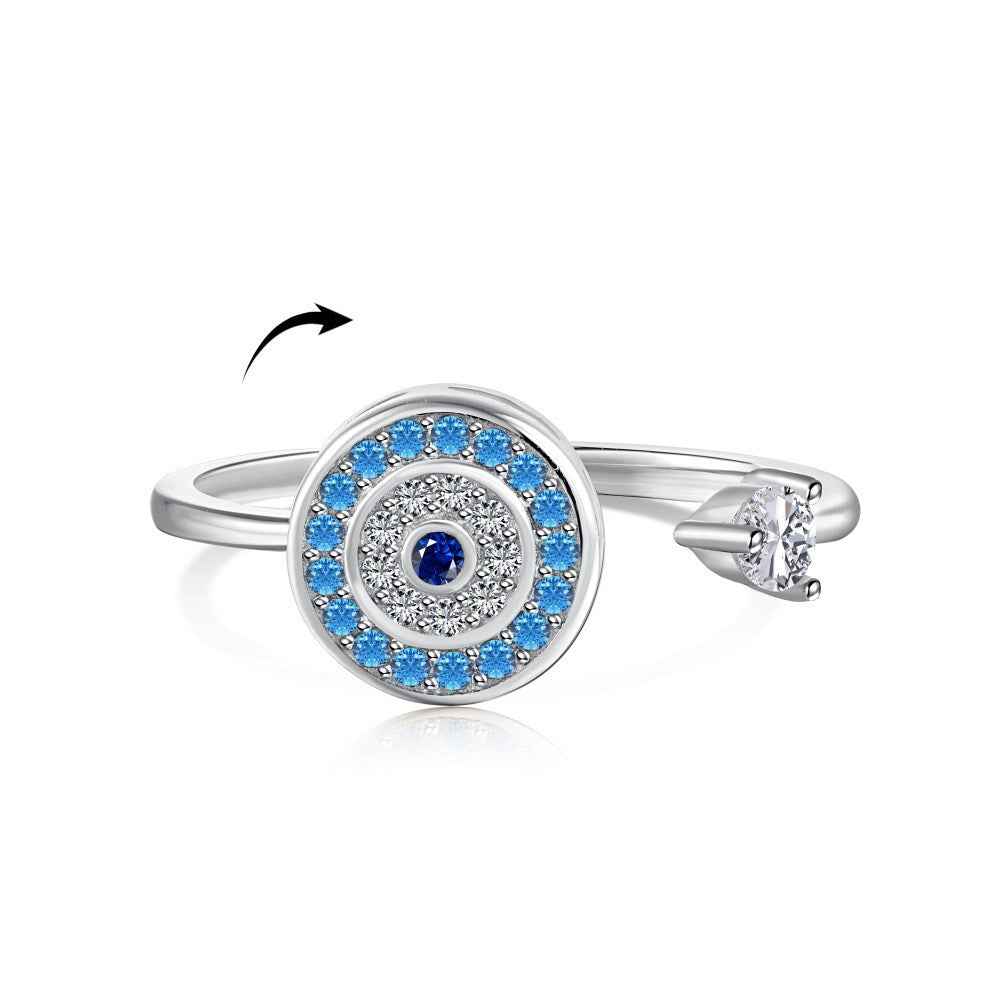 “Azure Guardian” 925 Sterling Silver Rotating Evil Eye Open Ring