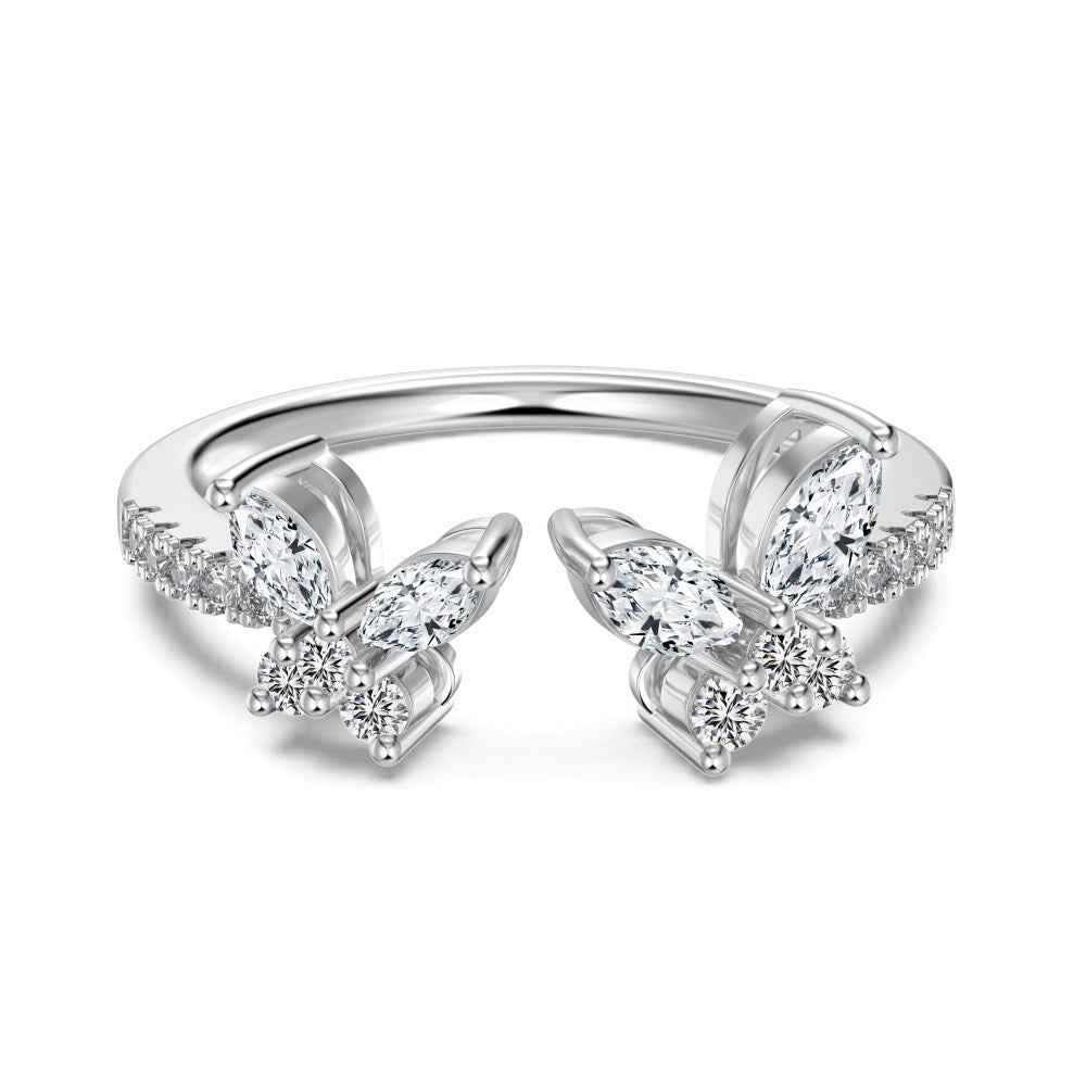 "Twin Flutter" 925 Sterling Silver Adjustable Ring