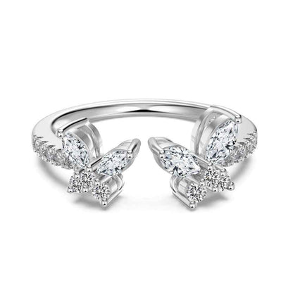 "Twin Flutter" 925 Sterling Silver Adjustable Ring