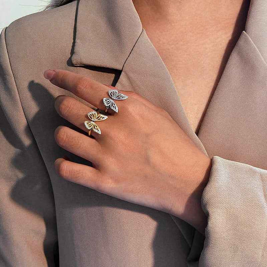 "Flutter Gleam" 925 Sterling Silver Pavé Butterfly Open Ring
