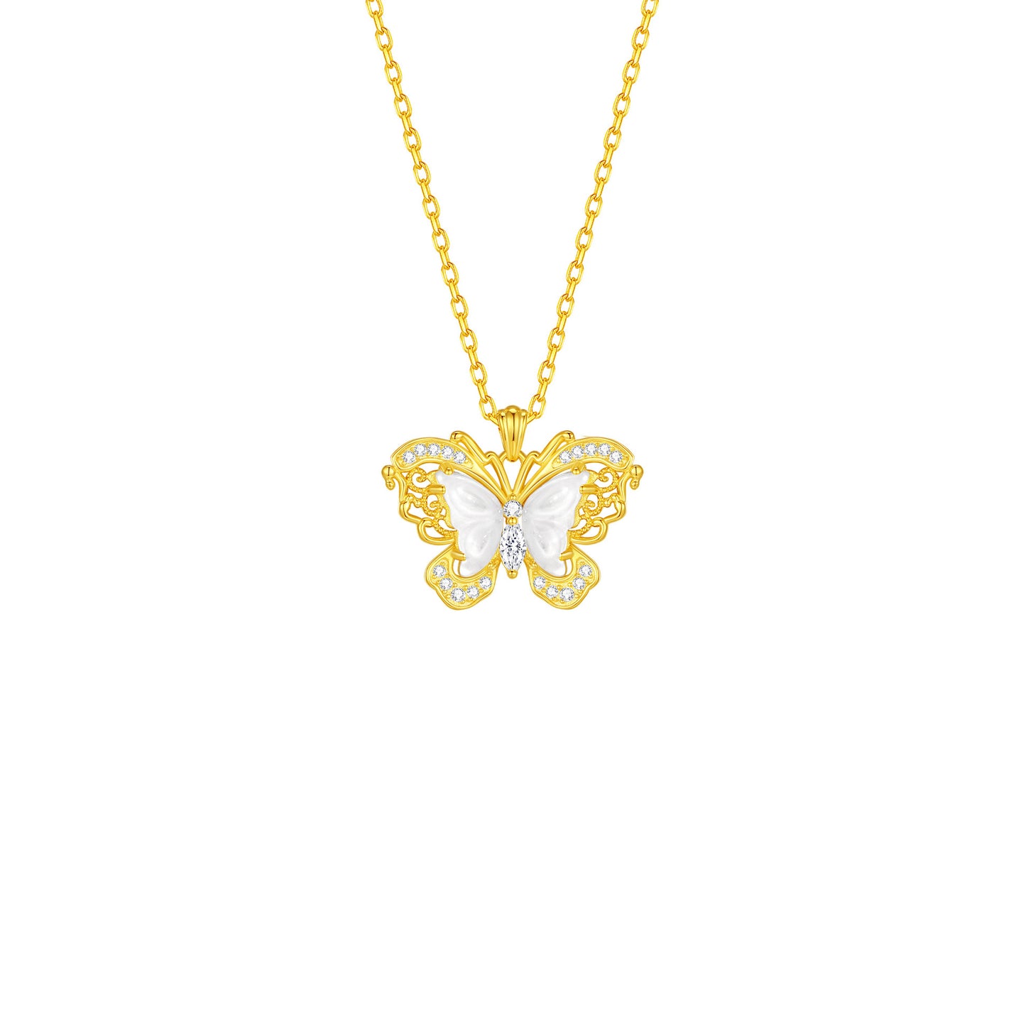 “Luna Papillon” S925 Sterling Silver Shuimo Jade Butterfly Necklace