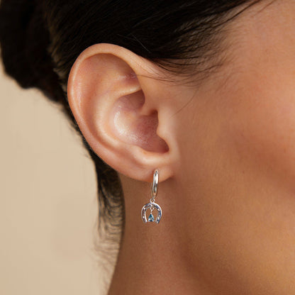 “Stella Arc” 925 Sterling Silver Blue Zircon Geometric Huggie Earrings