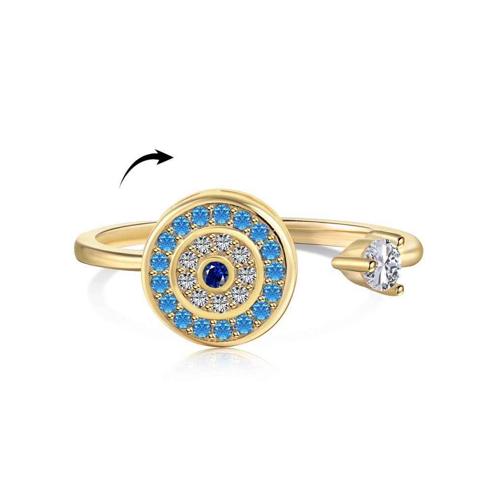 “Azure Guardian” 925 Sterling Silver Rotating Evil Eye Open Ring
