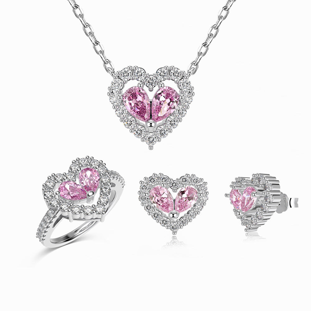 "Twin Hearts" 925 Sterling Silver Heart-Cut Zircon Jewelry Set