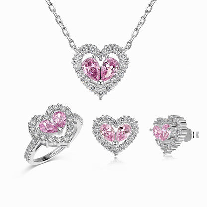"Twin Hearts" 925 Sterling Silver Heart-Cut Zircon Jewelry Set