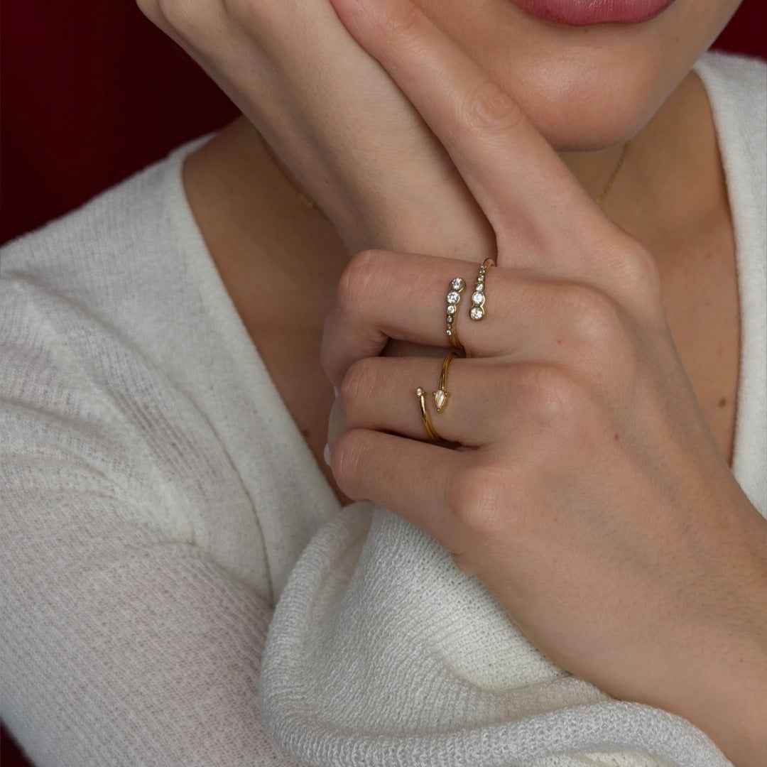 “Orbit Spark” 18K Real Gold Plated Brass Zircon Adjustable Open Ring
