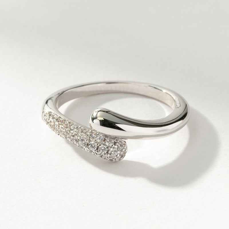 "Fluid Arc" 925 Sterling Silver Pavé Crossover Ring