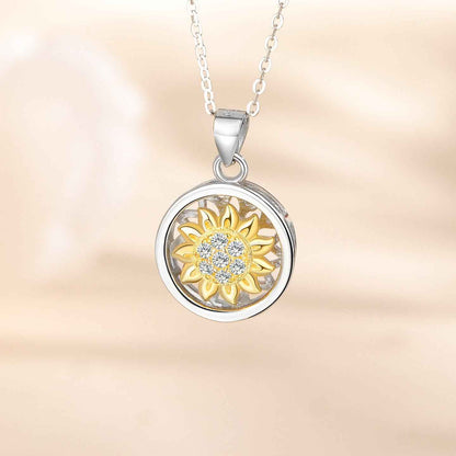 “Sunlit Bloom” S925 Sterling Silver Rotating Sunflower Necklace
