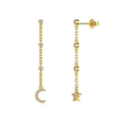 “Moon & Star Dangle” S925 Sterling Silver Asymmetrical Earrings