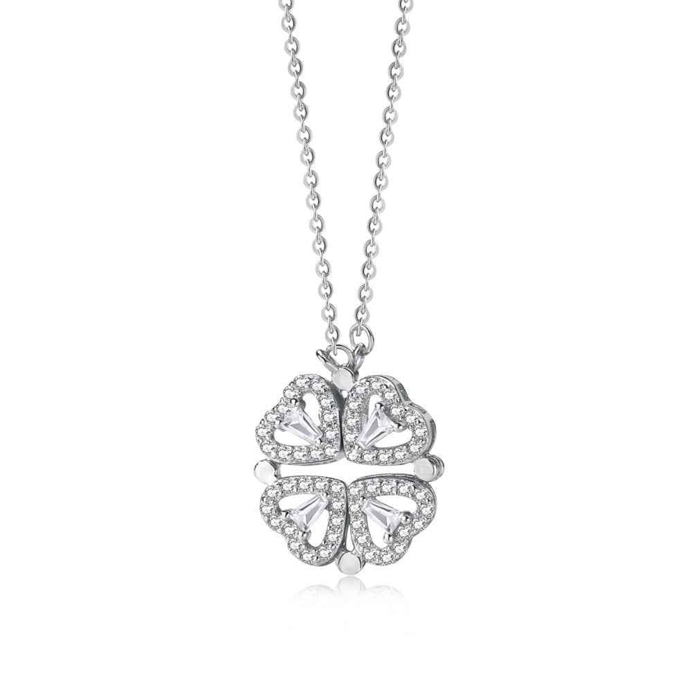 “Lucky Morph” 925 Sterling Silver Convertible Clover & Heart Necklace