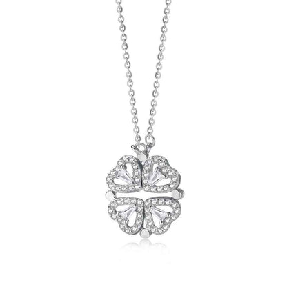 “Lucky Morph” 925 Sterling Silver Convertible Clover & Heart Necklace