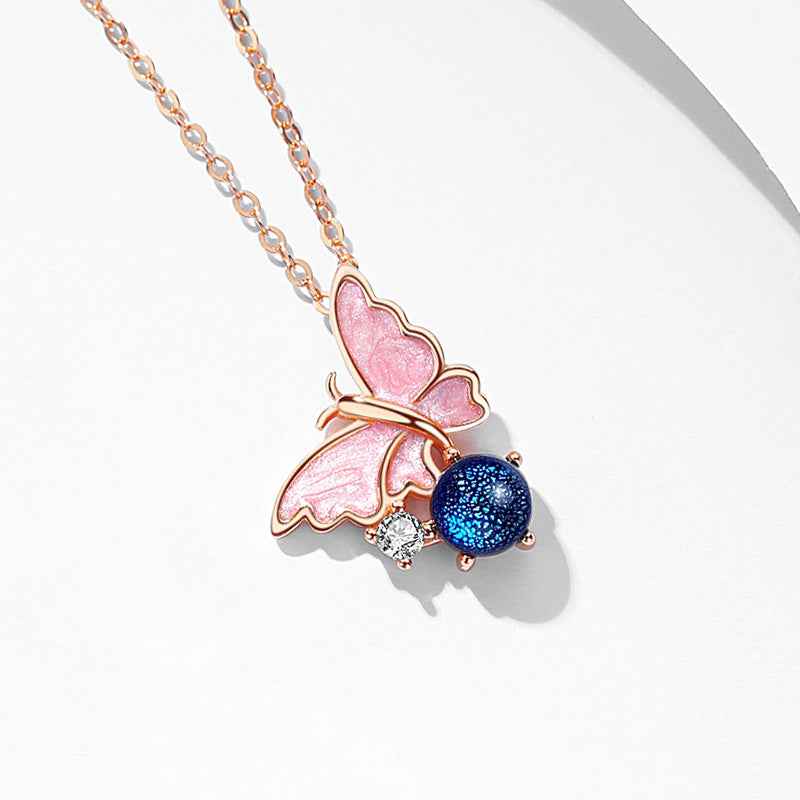 “Butterfly Dream” 925 Sterling Silver Glass Bead Butterfly Necklace