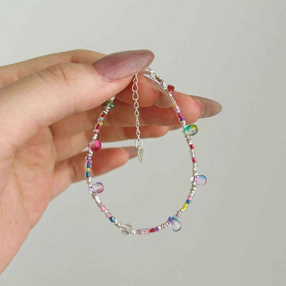 “Boho Prism Drops” S925 Sterling Silver Colorful Beaded Charm Bracelet