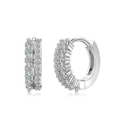 “Double Gleam” 925 Sterling Silver Dual-Row Huggie Earrings