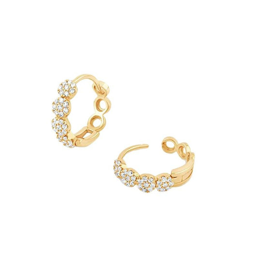 "Petal Glow" 925 Sterling Silver Pavé Cluster Hoop Earrings