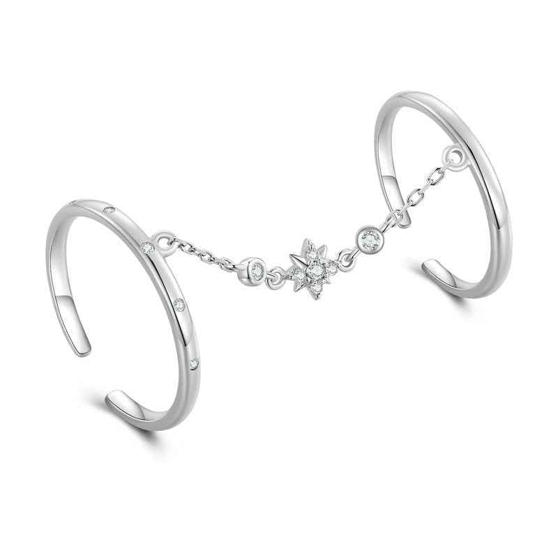 “Linked Balance” 925 Sterling Silver Double Open Chain Adjustable Ring