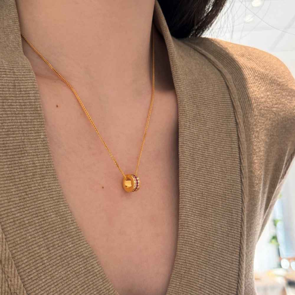 “Twilight Prism” 925 Sterling Silver Multi-Row Color Zircon Ring Pendant Necklace
