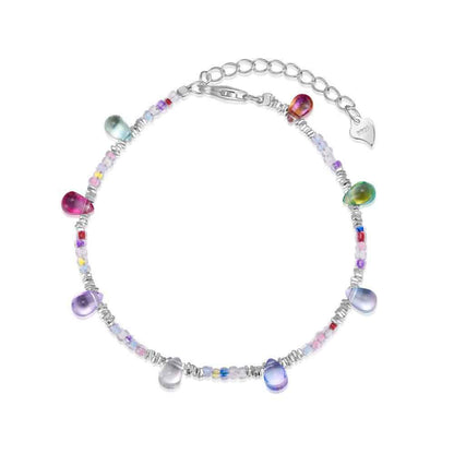 “Boho Prism Drops” S925 Sterling Silver Colorful Beaded Charm Bracelet