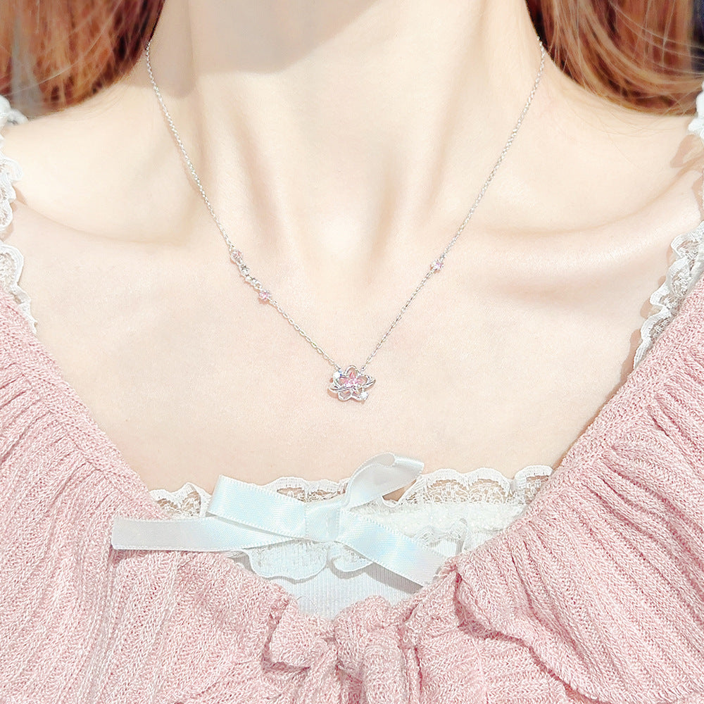 “Pink Stardust” 925 Sterling Silver Star Planet Pink Zircon Necklace