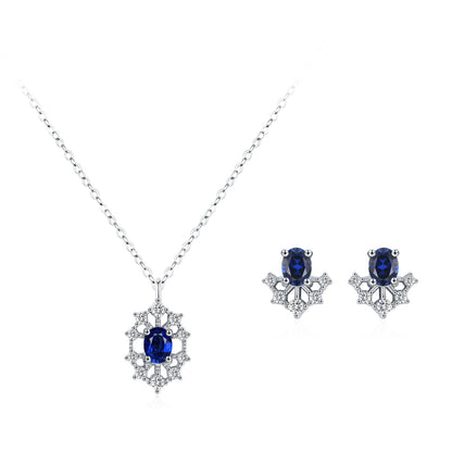 “Royal Solstice” 925 Sterling Silver Sapphire Halo Jewelry Set