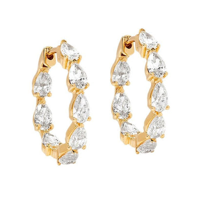 "Crystal Raindrop" 925 Sterling Silver Teardrop Zircon Hoop Earrings