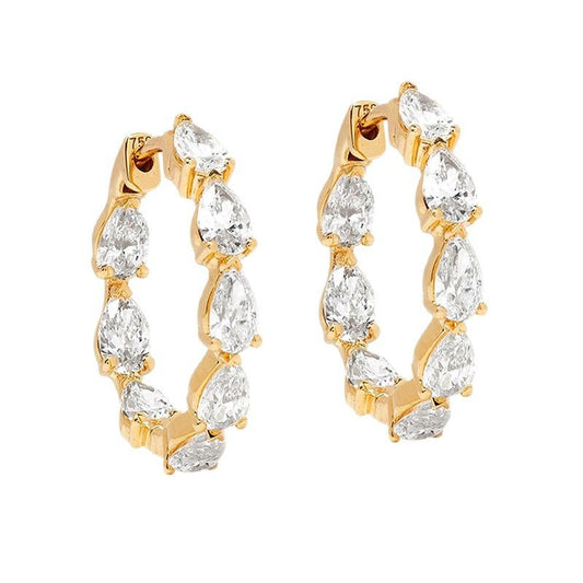 "Crystal Raindrop" 925 Sterling Silver Teardrop Zircon Hoop Earrings