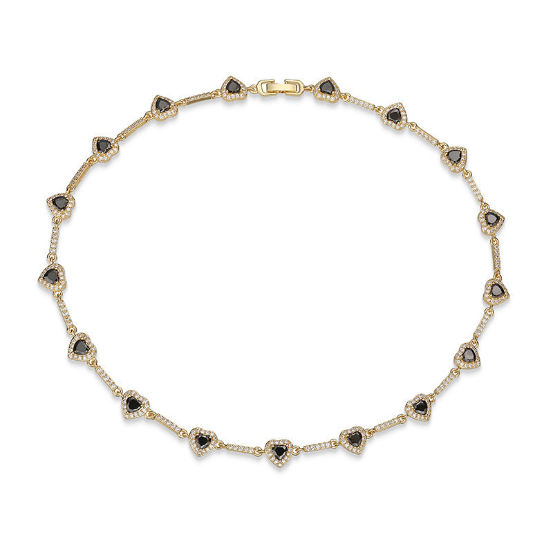 “Heartline” Gold-Tone Brass Colorful Zircon Heart Jewelry Set