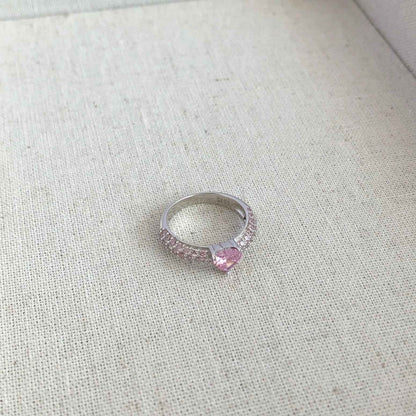 “Rosy Glimmer” 925 Sterling Silver Pink Pavé Heart Ring