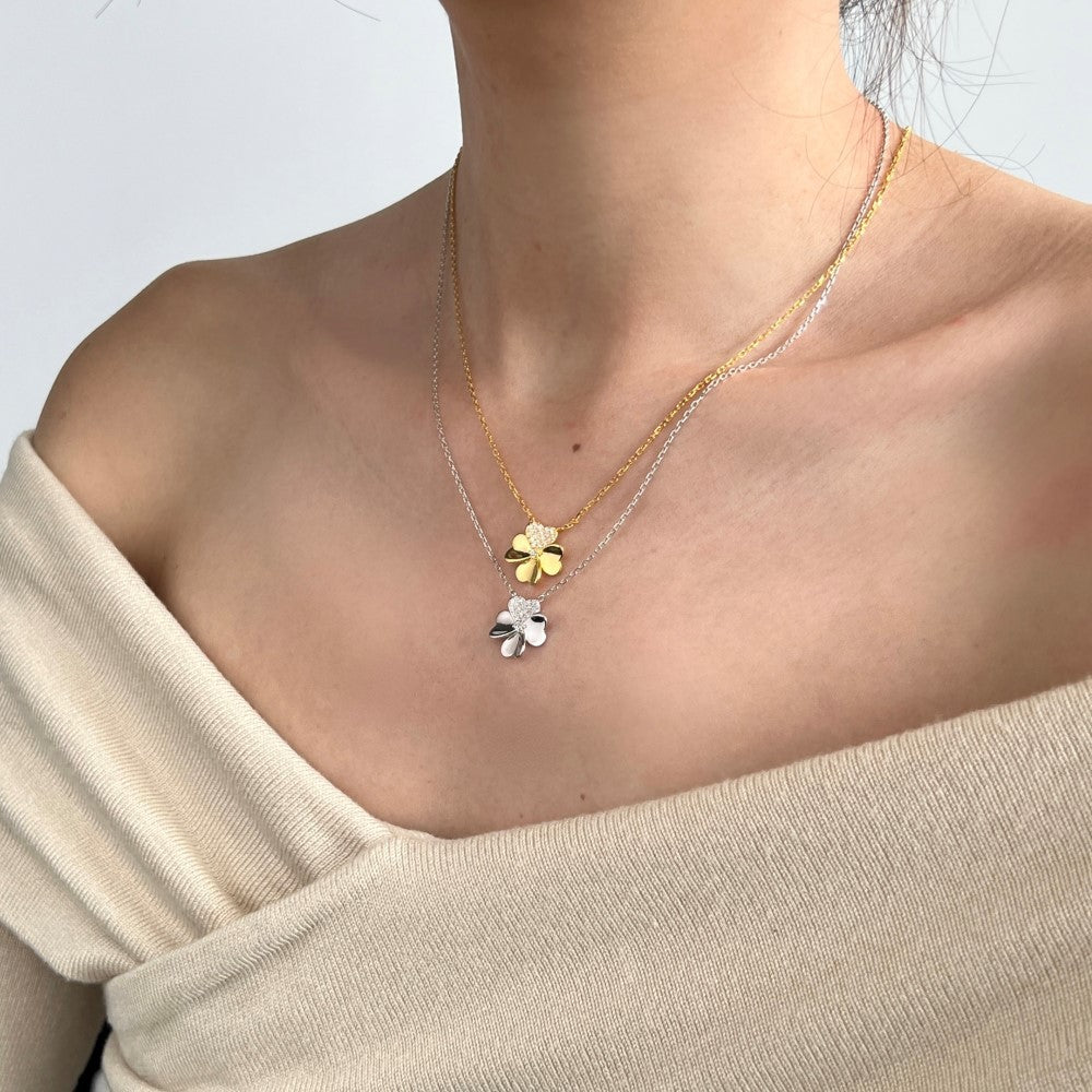 “Lucky Heart Clover” S925 Sterling Silver Heart Clover Jewelry Set (Necklace & Ring)