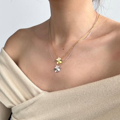 “Lucky Heart Clover” S925 Sterling Silver Heart Clover Jewelry Set (Necklace & Ring)