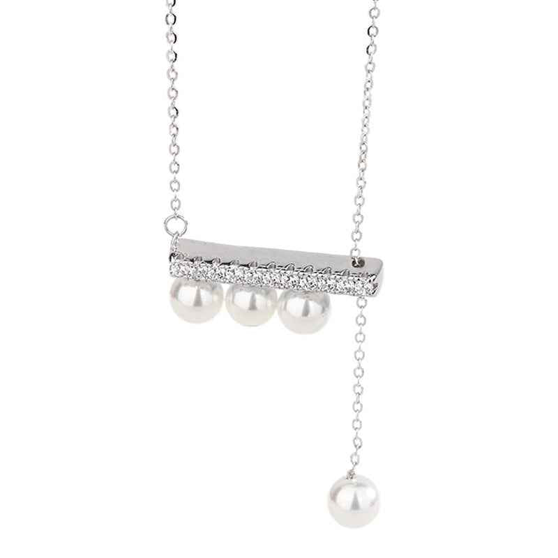 “Aurelia Line” S925 Sterling Silver Pearl Bar Adjustable Necklace