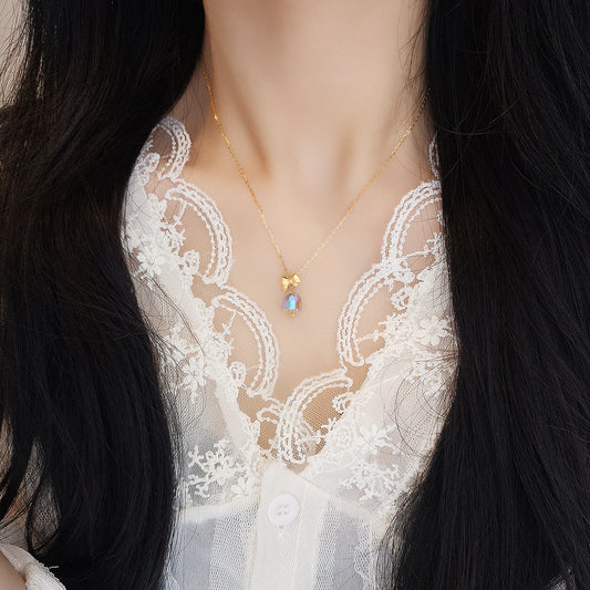 “Crystal Bell Muse” S925 Sterling Silver Bow Bell Pendant Necklace