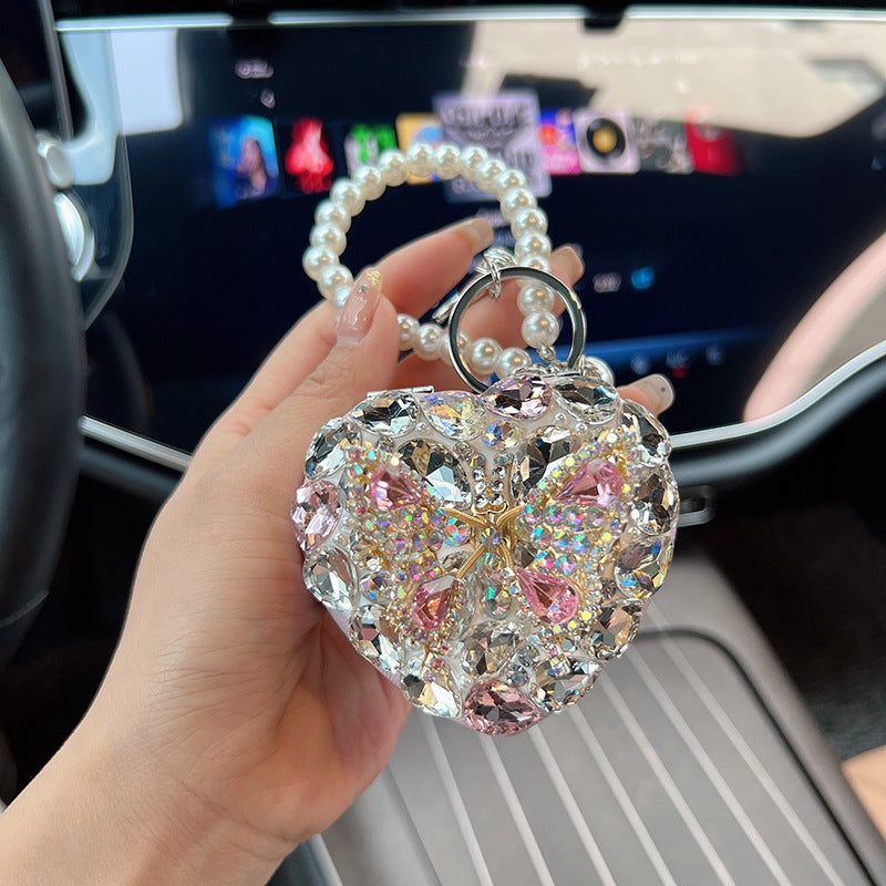 Crystal Butterfly Heart Compact Mirror Keychain & Bag Charm