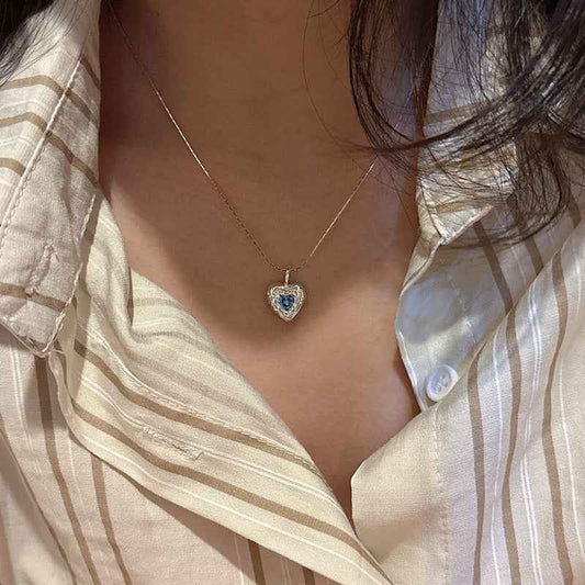 "Textured Heart" 925 Sterling Silver Zircon Necklace