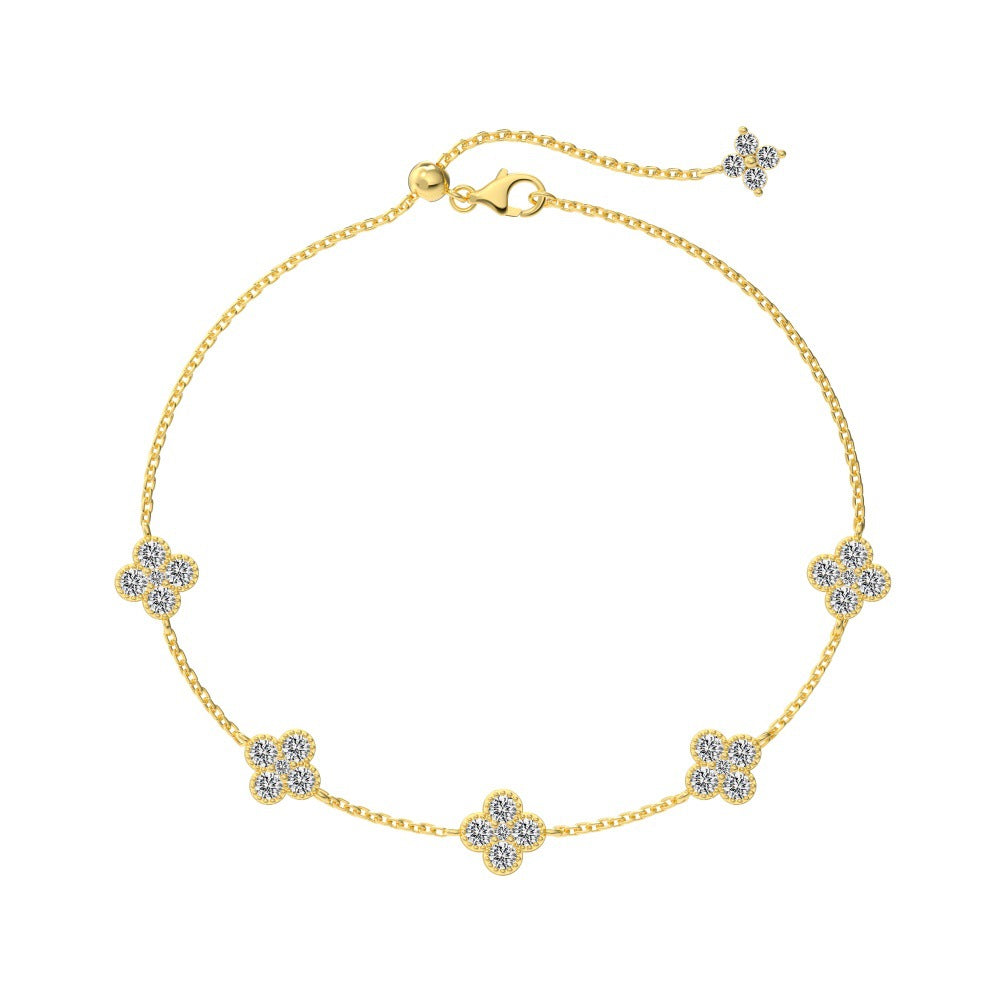 “Lumi Clover” 925 Sterling Silver Five-Bloom Clover Bracelet